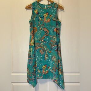 Madison Leigh Orange Green Asymmetrical Sheath Dress Sleeveless